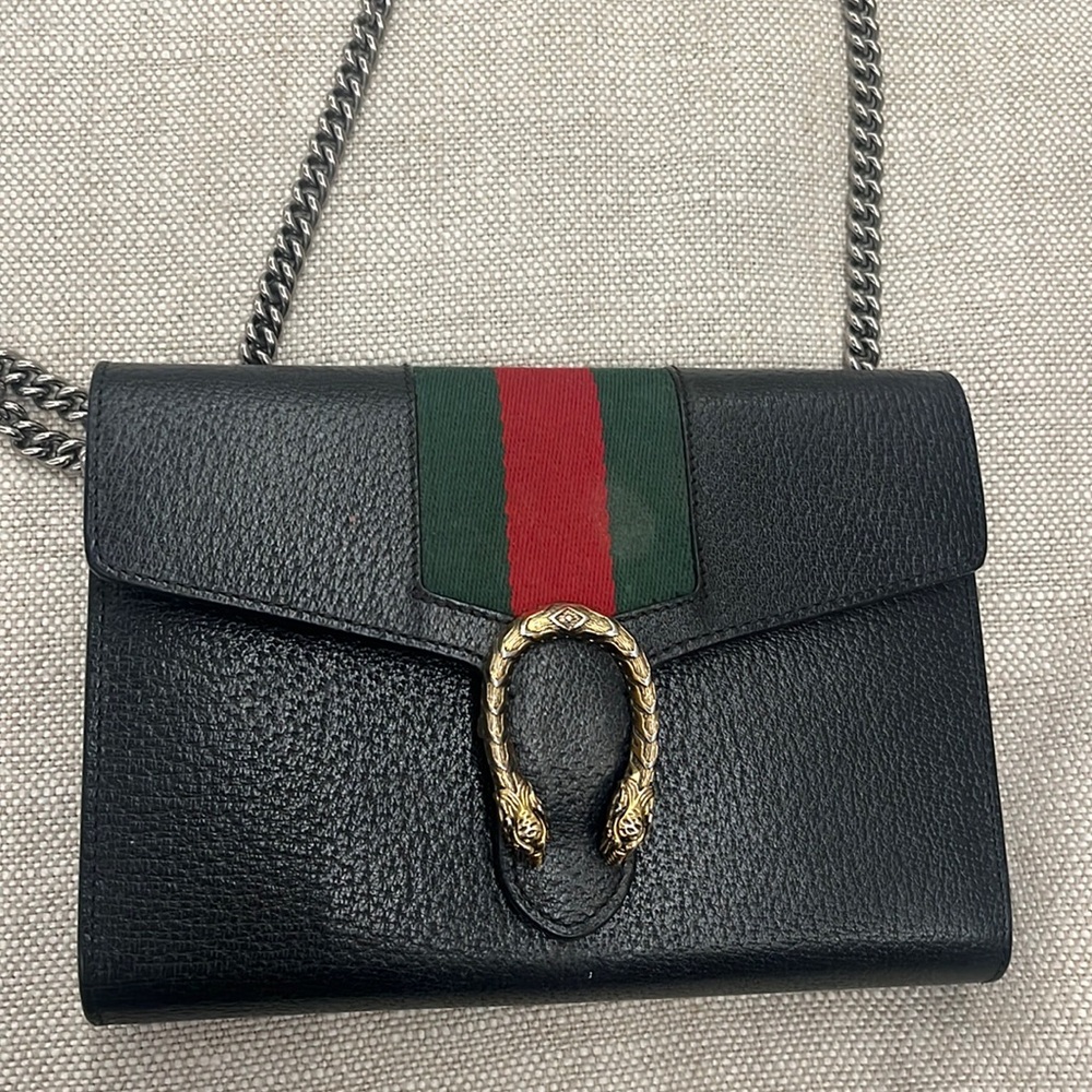 Gucci Calfskin Web Mini Dionysus Chain Wallet Black